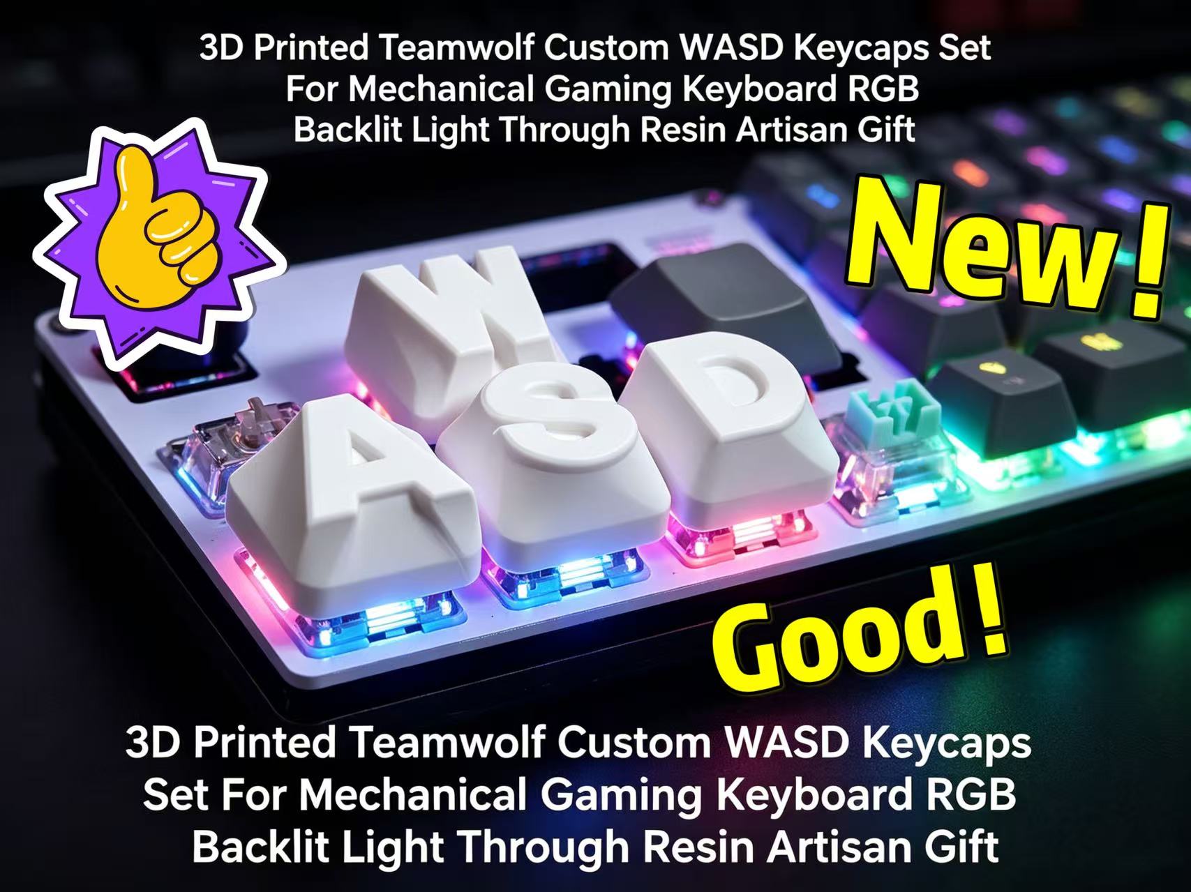 Gaming Keyboard 2026 - 2026 3D-geprinte Teamwolf Custom WASD-toetsenbordset voor