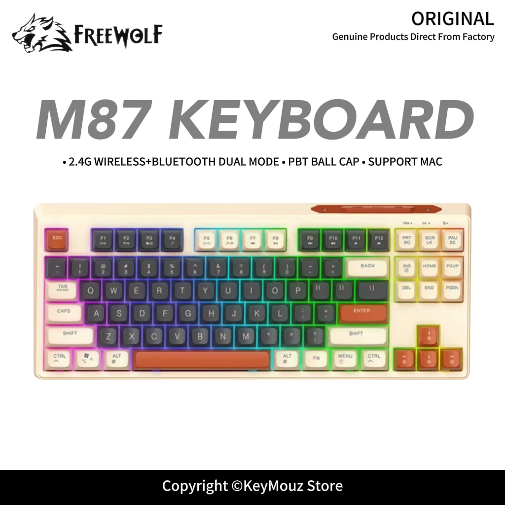 Gaming Keyboard Nearby - M87 draadloos Bluetooth-toetsenbord, FREEWOLF PBT-toetsen met