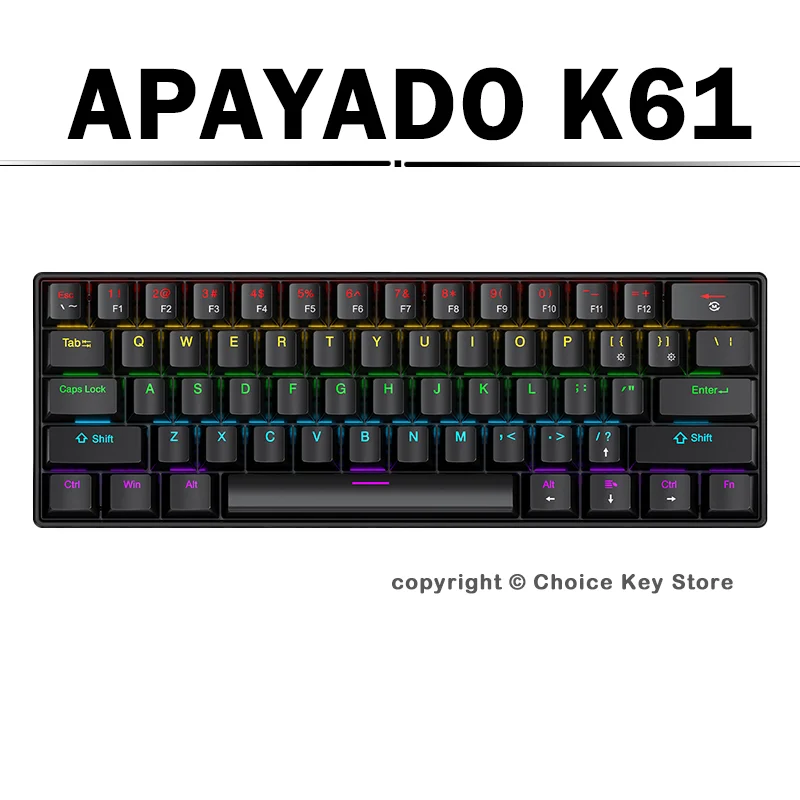 Keyboard Gaming Blue Switch - APAYADO K61 mechanisch gamingtoetsenbord, 60% formaat,